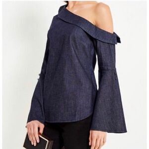 NWT Banana Republic One Shoulder Bell Sleeve Flare Denim Top, 6 Petite